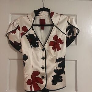 JS COLLECTIONS 100% Silk Floral Tie Blouse / Top: Sz 10